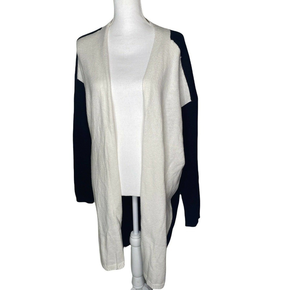 Vince camuto Women Black White Long knit open cardigan sweater Large Lagenlook